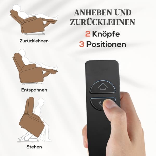 Rootz Electric Riser TV Fåtölj - Massagepunkter - Fotstöd - Fjärrkontroll - Brun - Polyestertyg - 91cm x 95cm x 109cm