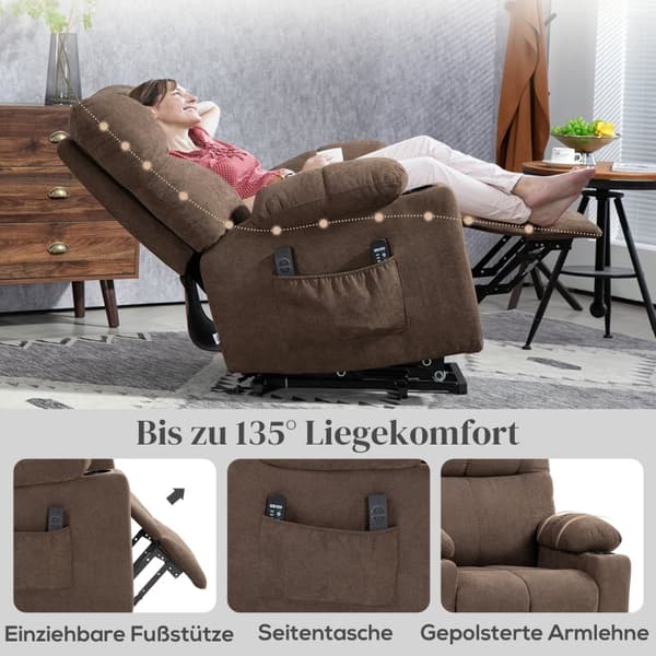 Rootz Electric Riser TV Fåtölj - Massagepunkter - Fotstöd - Fjärrkontroll - Brun - Polyestertyg - 91cm x 95cm x 109cm