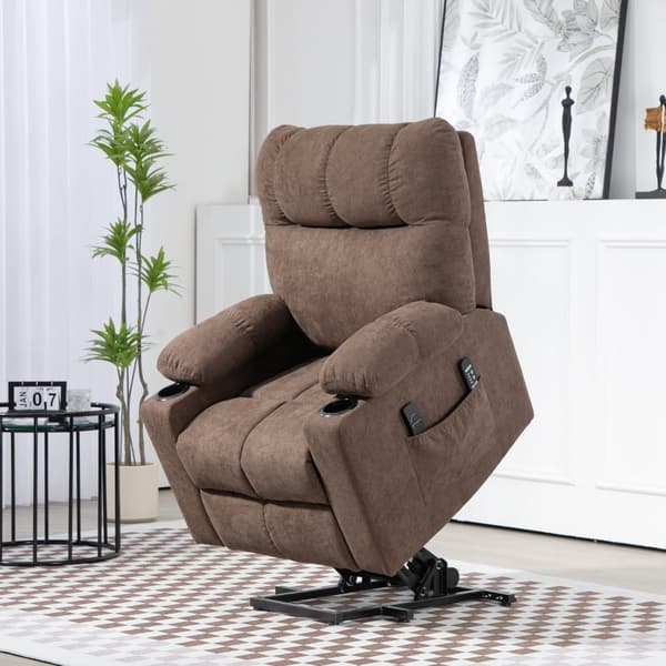 Rootz Electric Riser TV Fåtölj - Massagepunkter - Fotstöd - Fjärrkontroll - Brun - Polyestertyg - 91cm x 95cm x 109cm