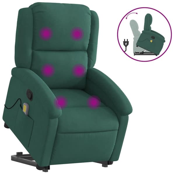 Massagefåtölj med uppresningshjälp mörkgrön sammet