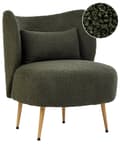 Miniatyrbild 1 av 11: Fåtölj Mörkgrön Bouclé Tyg Mjukt Nubbigt Ben i Ljust Trä Böjt Ryggstöd Retro Glam Art Deco Stil