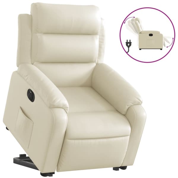 Reclinerfåtölj med uppresningshjälp gräddvit konstläder