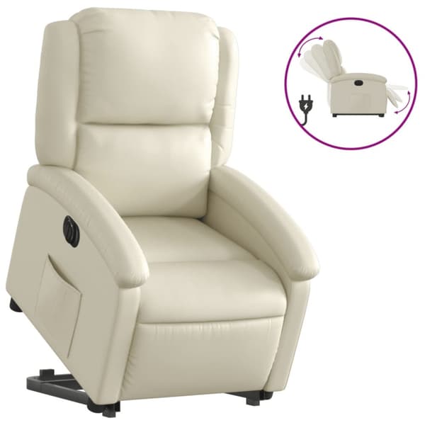 Reclinerfåtölj med uppresningshjälp gräddvit konstläder