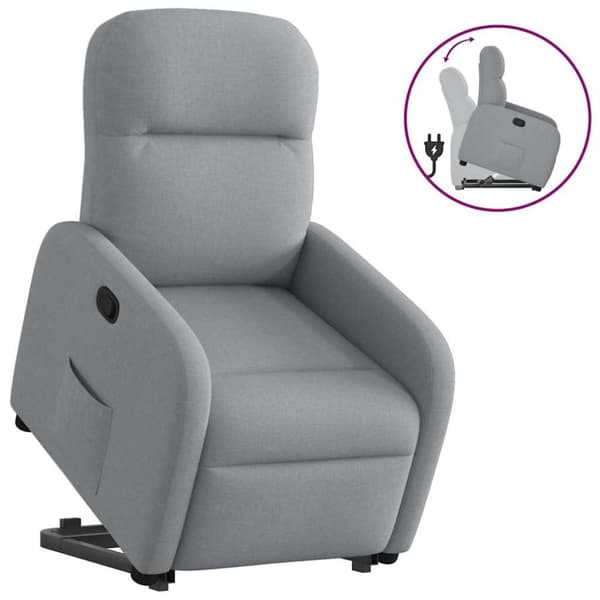 Reclinerfåtölj med uppresningshjälp ljusgrå tyg