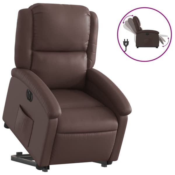 Reclinerfåtölj med uppresningshjälp brun konstläder