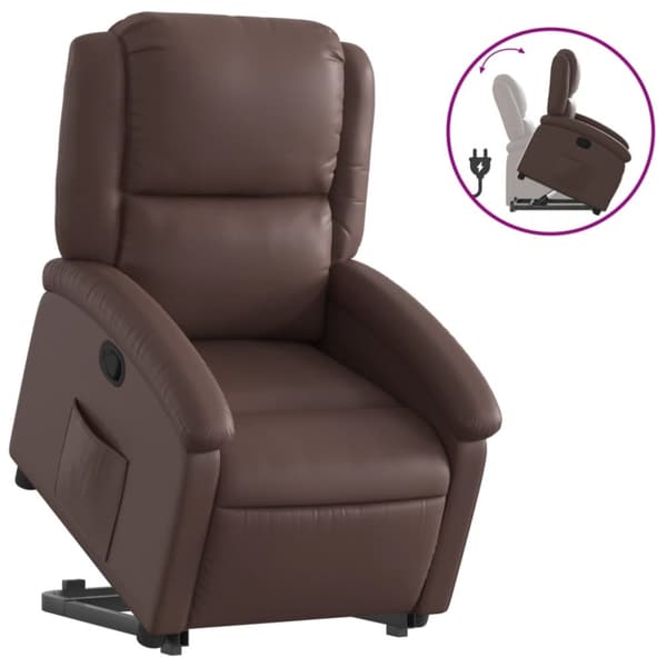Reclinerfåtölj med uppresningshjälp brun konstläder