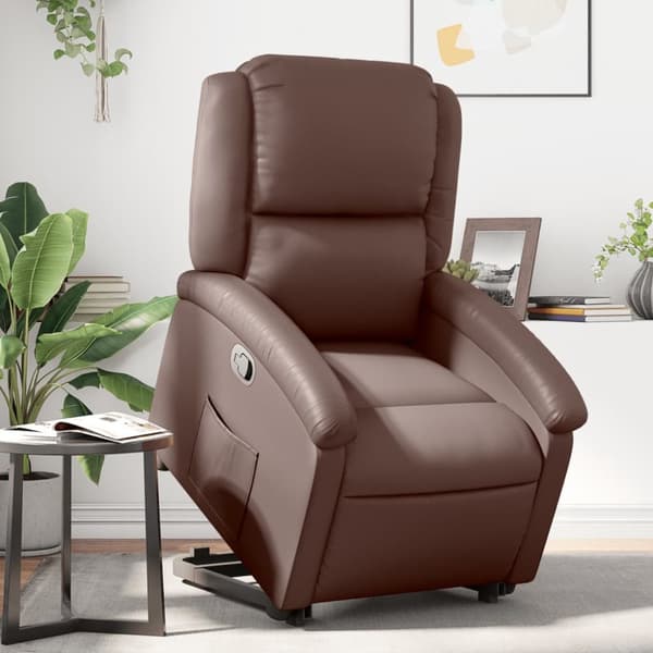 Reclinerfåtölj med uppresningshjälp brun konstläder