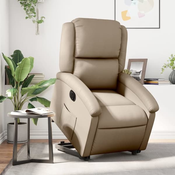 Reclinerfåtölj med uppresningshjälp cappuccino konstläder