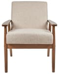 Miniatyrbilde 4 av 8: Lenestol Beige Polyester Stoff Lin Polstring Retro Design Mørkt Tre Ramme Armlener Stue
