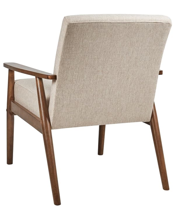 Lenestol Beige Polyester Stoff Lin Polstring Retro Design Mørkt Tre Ramme Armlener Stue