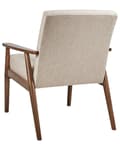 Miniatyrbilde 5 av 8: Lenestol Beige Polyester Stoff Lin Polstring Retro Design Mørkt Tre Ramme Armlener Stue