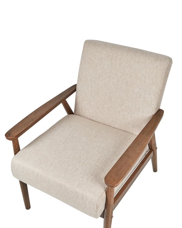Lenestol Beige Polyester Stoff Lin Polstring Retro Design Mørkt Tre Ramme Armlener Stue