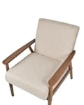 Miniatyrbilde 6 av 8: Lenestol Beige Polyester Stoff Lin Polstring Retro Design Mørkt Tre Ramme Armlener Stue
