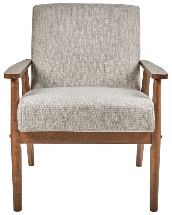 Lenestol Grå Polyester Stoff Lin Polstring Retro Design Mørkt Tre Ramme Armlener Stue