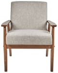 Miniatyrbilde 4 av 8: Lenestol Grå Polyester Stoff Lin Polstring Retro Design Mørkt Tre Ramme Armlener Stue