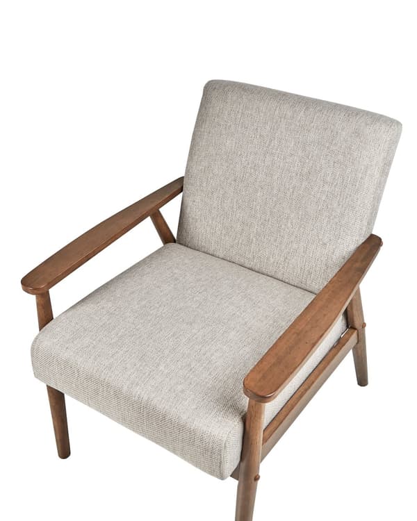 Lenestol Grå Polyester Stoff Lin Polstring Retro Design Mørkt Tre Ramme Armlener Stue