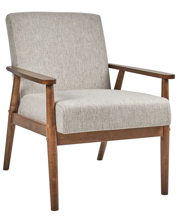 Lenestol Grå Polyester Stoff Lin Polstring Retro Design Mørkt Tre Ramme Armlener Stue