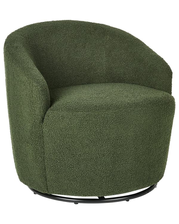 Lenestol Grønn Boucléstoff Svart base Svingbar 360-graders rotasjon Retro Glam Hvilestol Stue Soverom