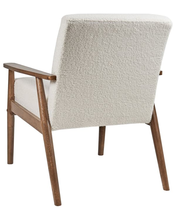 Lenestol Off-white Bouclé Polyester Ramme og armlener i mørkt tre Retro design Hvilestol Stue