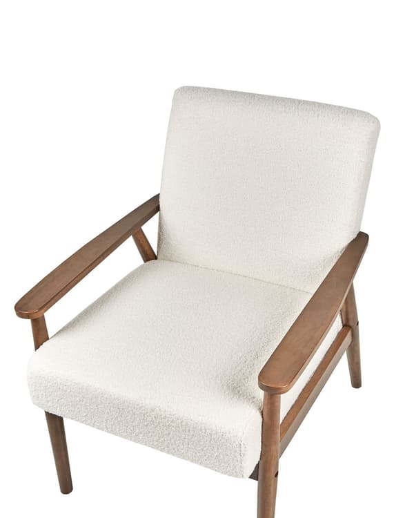 Lenestol Off-white Bouclé Polyester Ramme og armlener i mørkt tre Retro design Hvilestol Stue