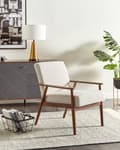 Miniatyrbilde 2 av 8: Lenestol Off-white Bouclé Polyester Ramme og armlener i mørkt tre Retro design Hvilestol Stue
