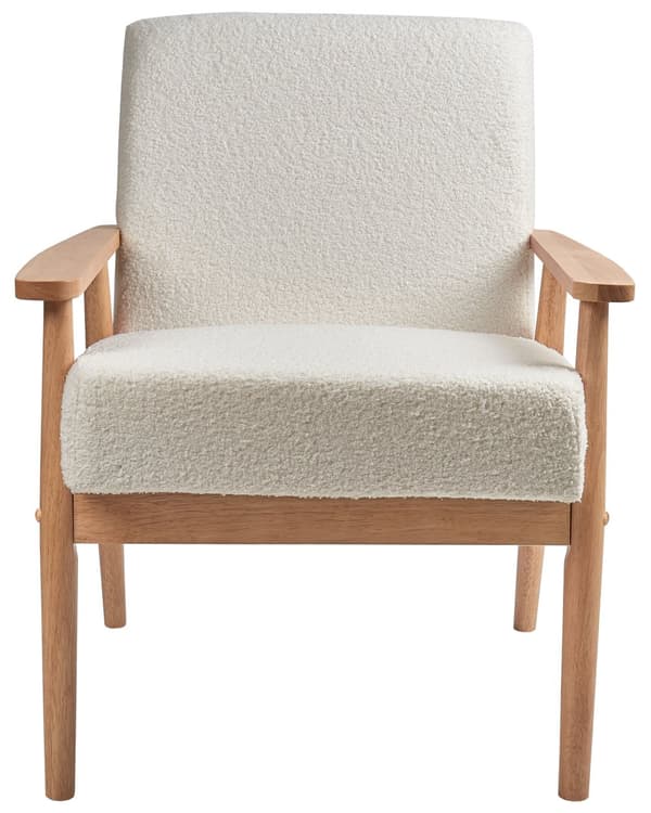 Lenestol Off-white Bouclé Polyester Ramme og armlener i lyst tre Retro design Hvilestol Stue