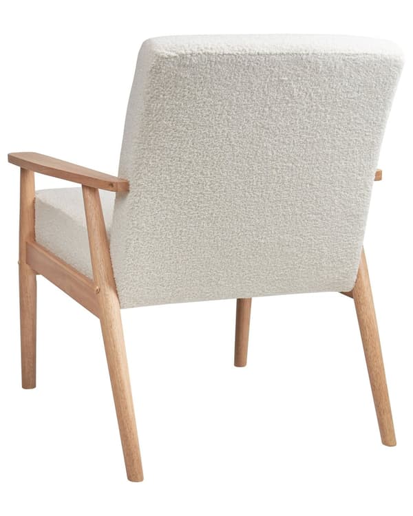 Lenestol Off-white Bouclé Polyester Ramme og armlener i lyst tre Retro design Hvilestol Stue