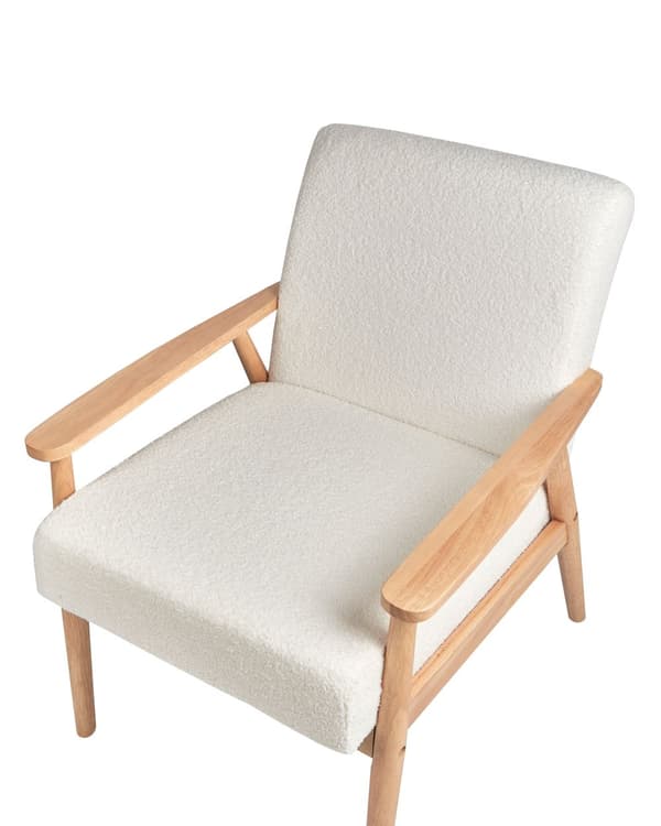 Lenestol Off-white Bouclé Polyester Ramme og armlener i lyst tre Retro design Hvilestol Stue
