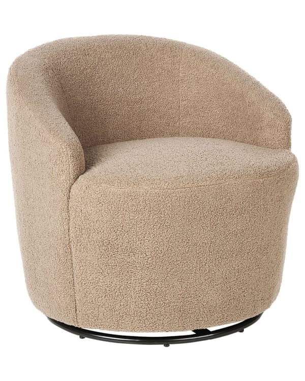 Lenestol Taupe Boucléstoff Svart base Svingbar 360-graders rotasjon Retro Glam Hvilestol Stue Soverom