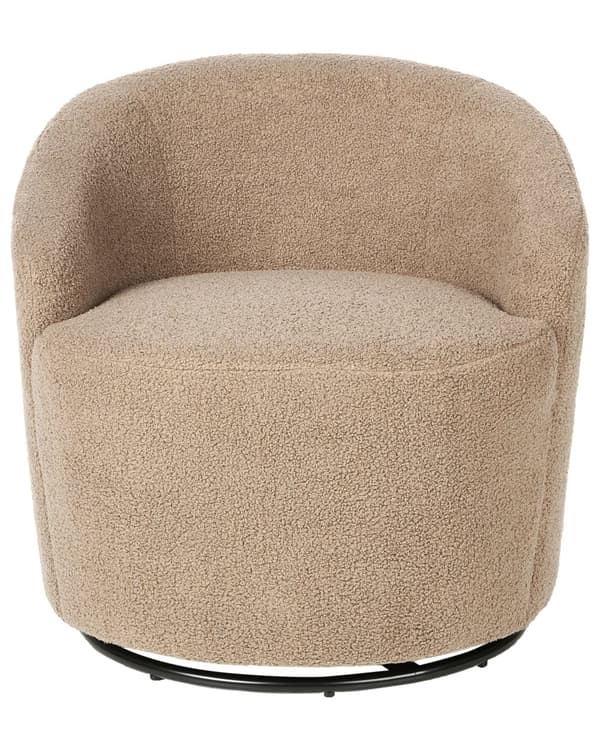Lenestol Taupe Boucléstoff Svart base Svingbar 360-graders rotasjon Retro Glam Hvilestol Stue Soverom