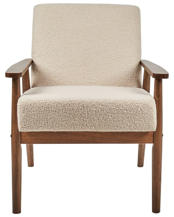 Fåtölj Beige Boucléklädsel Retro Design Mörk Träram Armstöd Vardagsrum