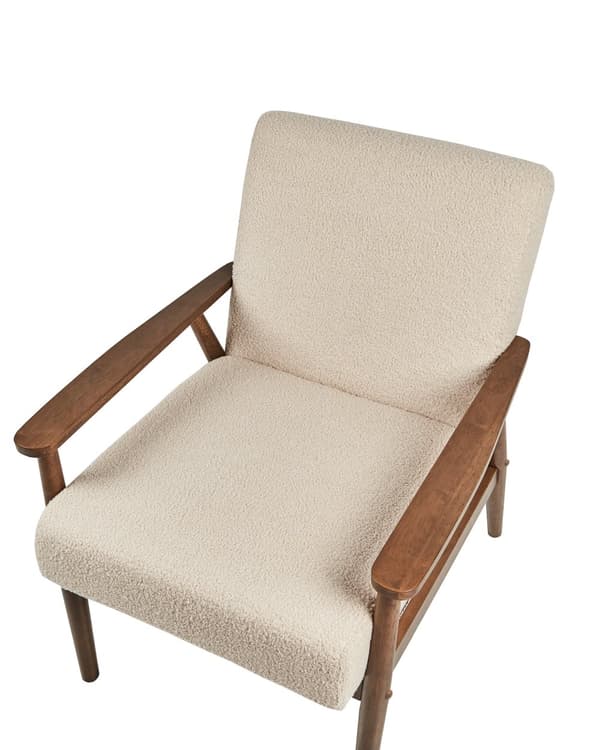 Fåtölj Beige Boucléklädsel Retro Design Mörk Träram Armstöd Vardagsrum