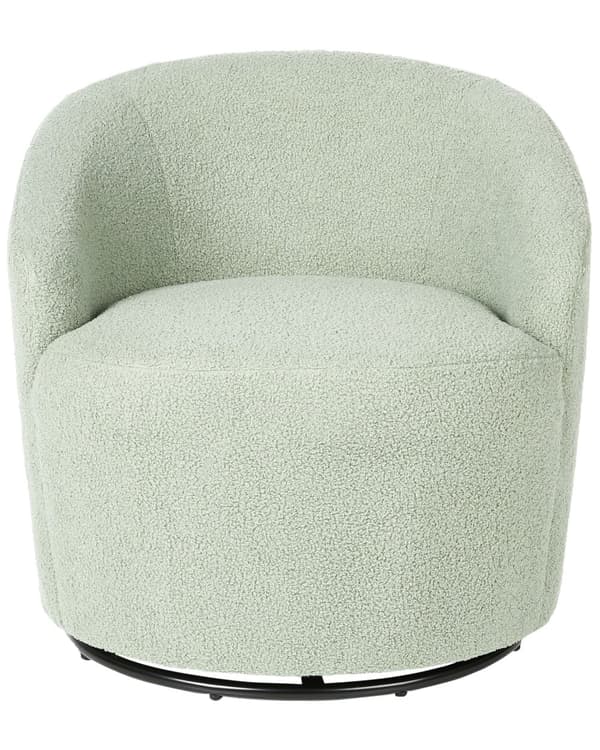 Fåtölj Ljusgrön Boucle Tyg Mjukt Nubby Svart Bas Svängbar 360° Retro Glam Art Decor Stil