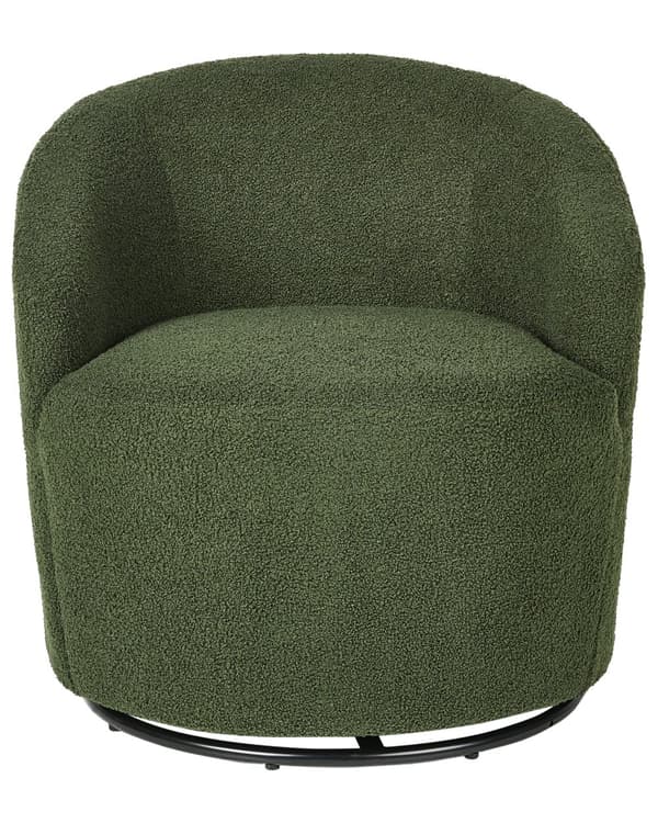 Fåtölj Grön Boucle Tyg Mjukt Nubby Svart Bas Svängbar 360° Retro Glam Art Decor Stil
