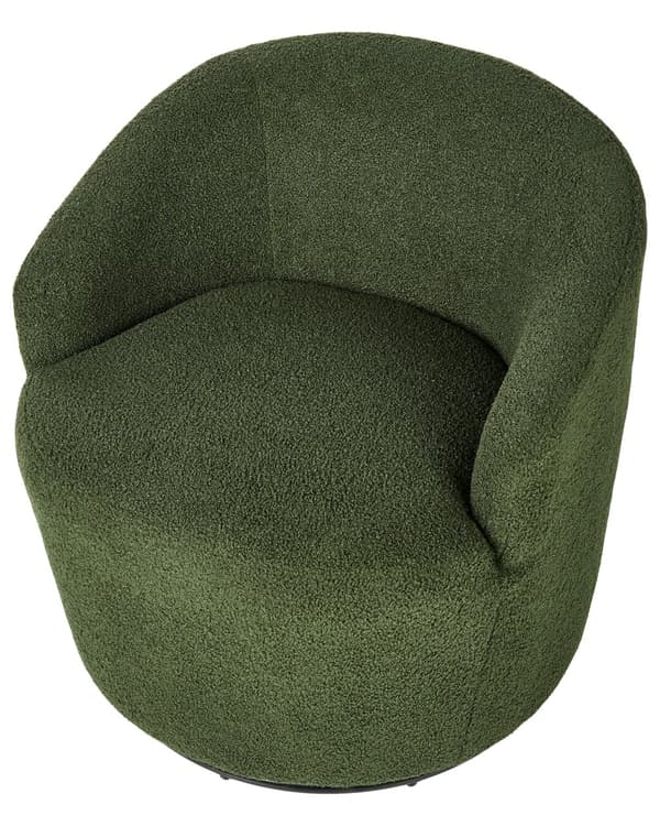 Fåtölj Grön Boucle Tyg Mjukt Nubby Svart Bas Svängbar 360° Retro Glam Art Decor Stil