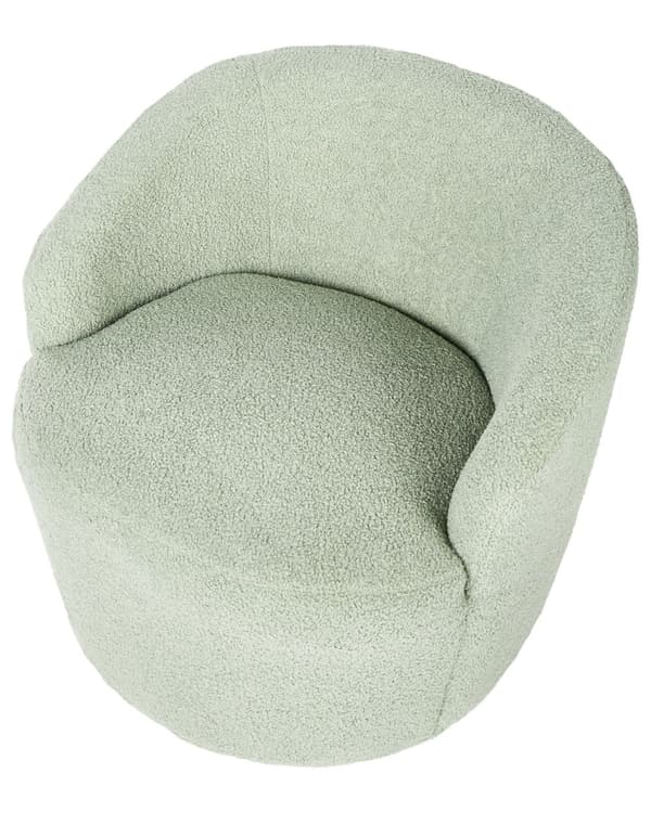 Lysegrøn boucle cocktail lænestol sort drejelig base glam retro lammeskind polstring