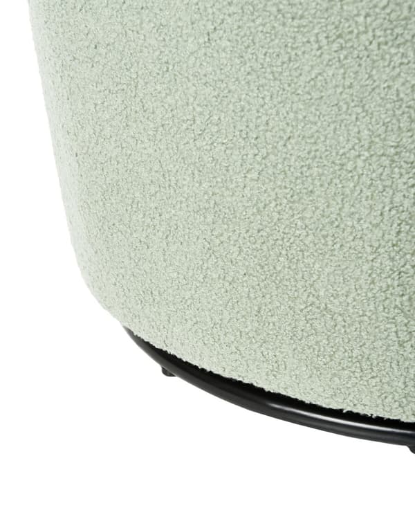 Lysegrøn boucle cocktail lænestol sort drejelig base glam retro lammeskind polstring