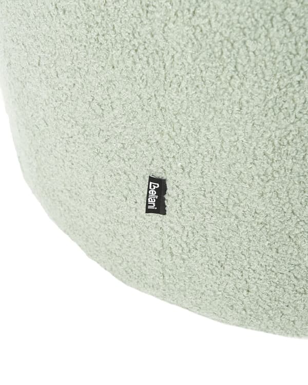 Lysegrøn boucle cocktail lænestol sort drejelig base glam retro lammeskind polstring