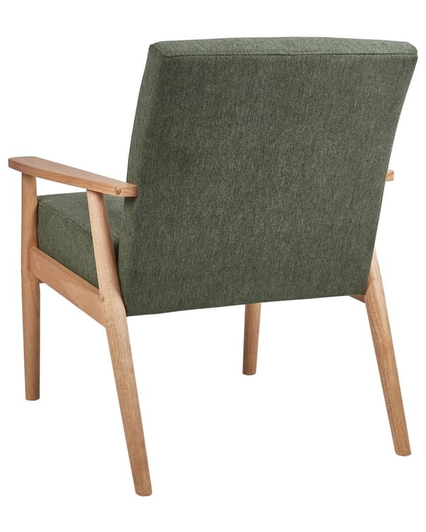 Lænestol grøn og hvid polstret polyester retrodesign lyse træben og armlæn stue