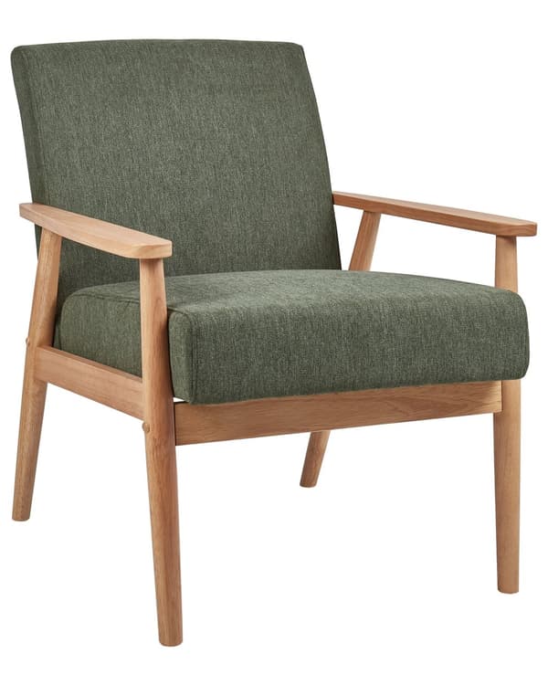 Lænestol grøn og hvid polstret polyester retrodesign lyse træben og armlæn stue