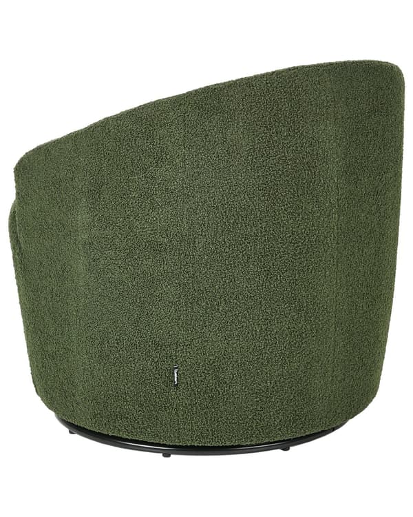 Grøn boucle cocktail lænestol sort drejelig base glam retro lammeskind polstring