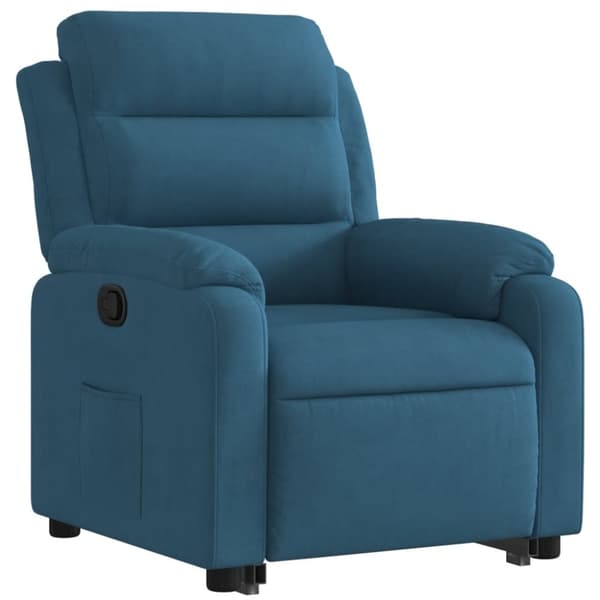 Reclinerfåtölj med uppresningshjälp blå sammet
