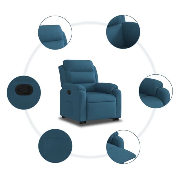 Reclinerfåtölj med uppresningshjälp blå sammet