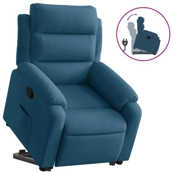 Reclinerfåtölj med uppresningshjälp blå sammet