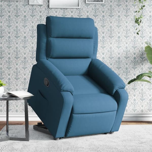 Reclinerfåtölj med uppresningshjälp blå sammet