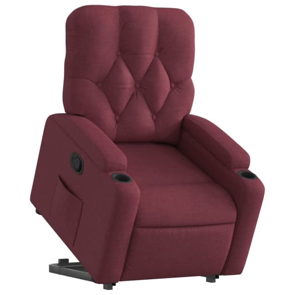 Reclinerfåtölj med uppresningshjälp vinröd tyg