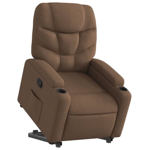 Reclinerfåtölj med uppresningshjälp brun tyg