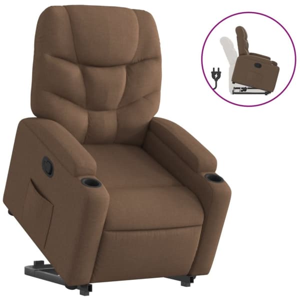 Reclinerfåtölj med uppresningshjälp brun tyg