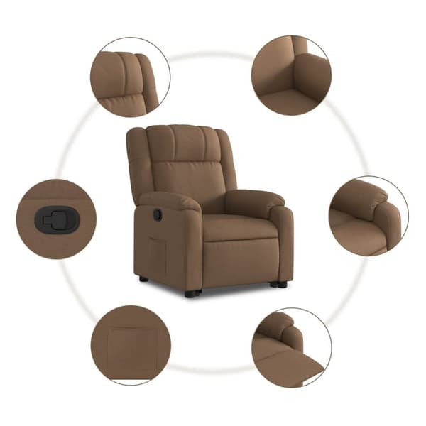 Reclinerfåtölj med uppresningshjälp brun tyg