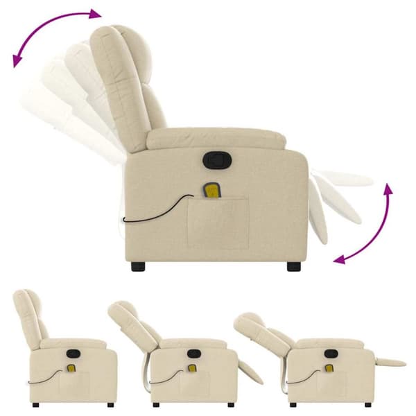 Massagefåtölj gräddvit tyg